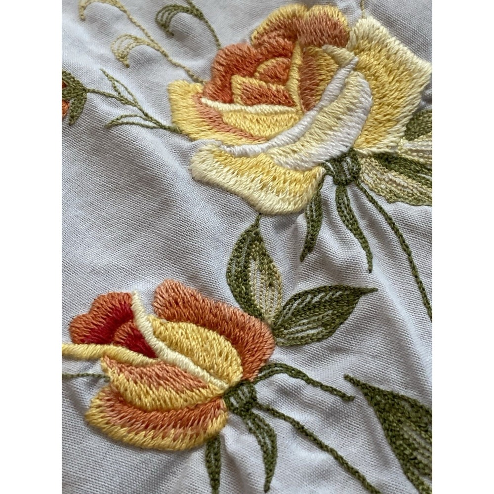 Vintage cutout lace hand embroidery cotton tablecloth 86X 67 yellow peach green